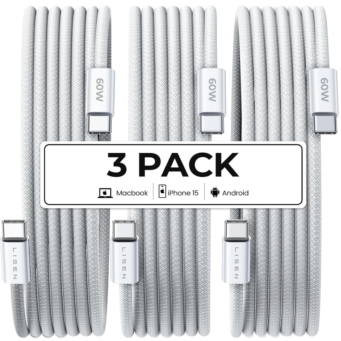 LISEN for Iphone 16 15 USB C to USB C Fast Charging, 60W USB C Cable Type C Fast Charging Cable for Iphone 16 15,Samsung Galaxy S25 Ultra plus S24 S23 Ipad Pro 13 12.9Inch, Ipad Air 5,White 3Pack 6FT