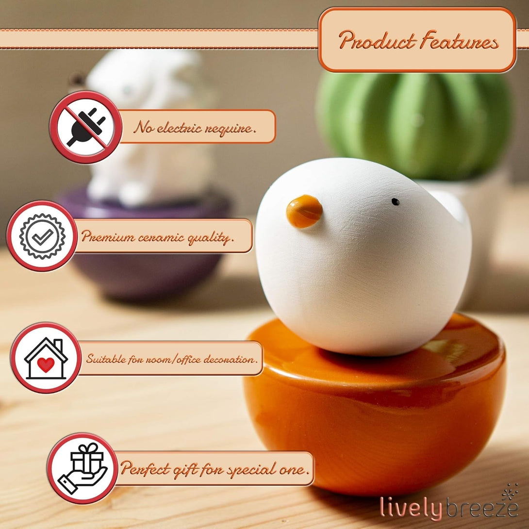Baby Bird, Non-Electric Ceramic Diffusers for Essential Oils and Aromatherapy Fragrance, White Ceramic Diffusers in Car or Desk Office Decor and Small Bathroom at Home, Orange Vase
