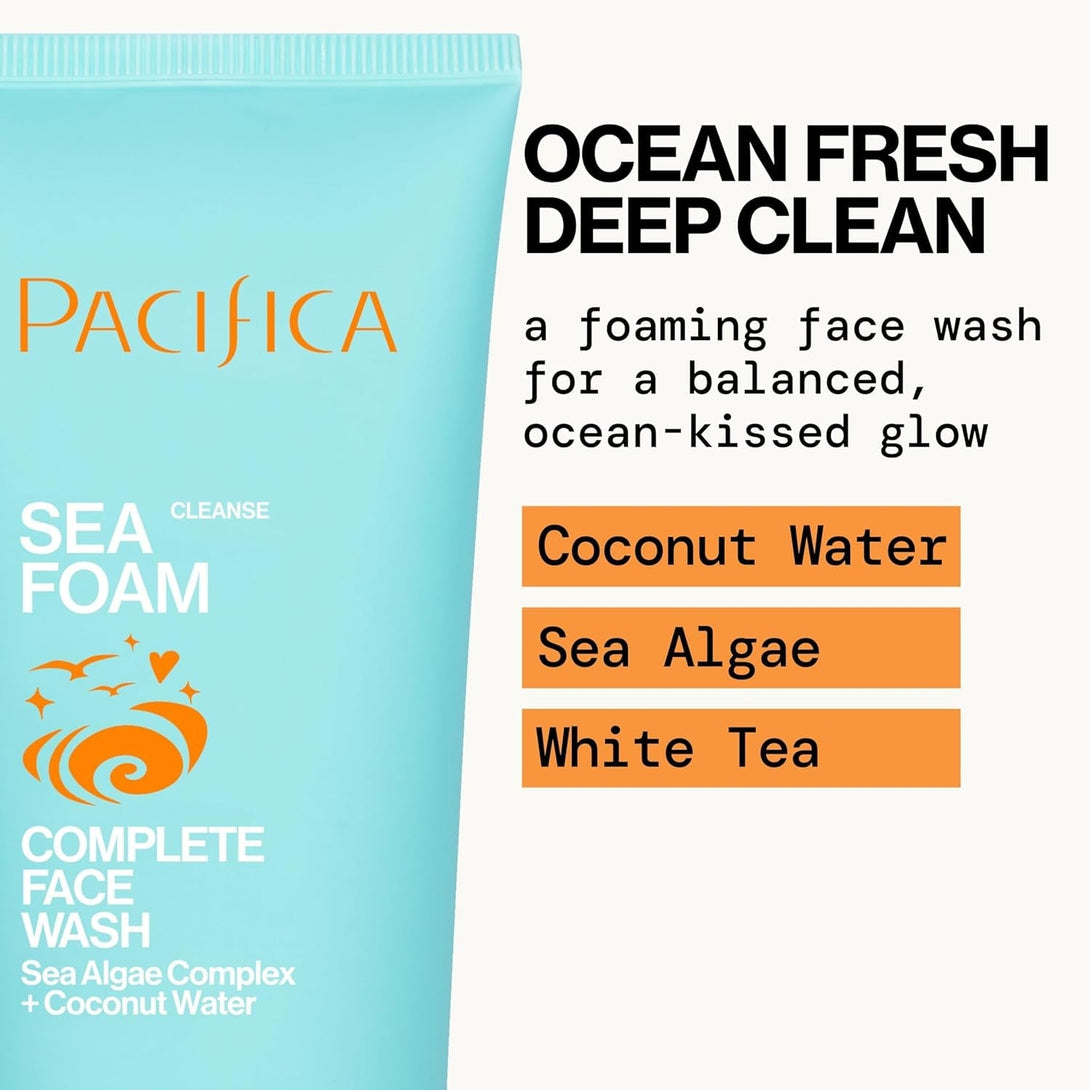 Pacifica Beauty Sea Foam Face Cleanser, Daily Gentle Foaming Face Wash, with Coconut Water + Sea Algae Complex, Removes Makeup, for Combination and Oily Skin, Vegan and Cruelty Free, Clean Skin Care
