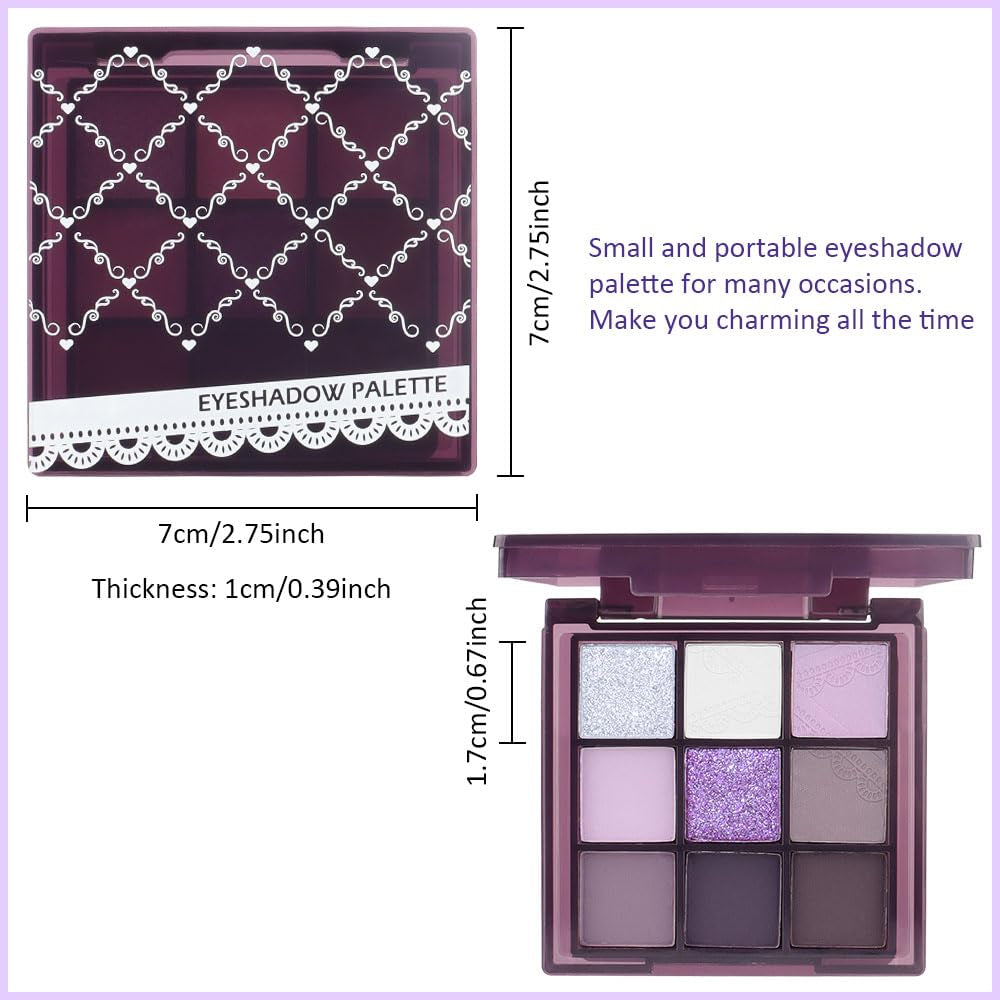 9 Colors Purple Silver White Tan Grape Matte Shimmer Eyeshadow Palette for Eye Makeup,High Pigmented Brown Eye Shadow Primers Powder Palet De Sombras De Ojos