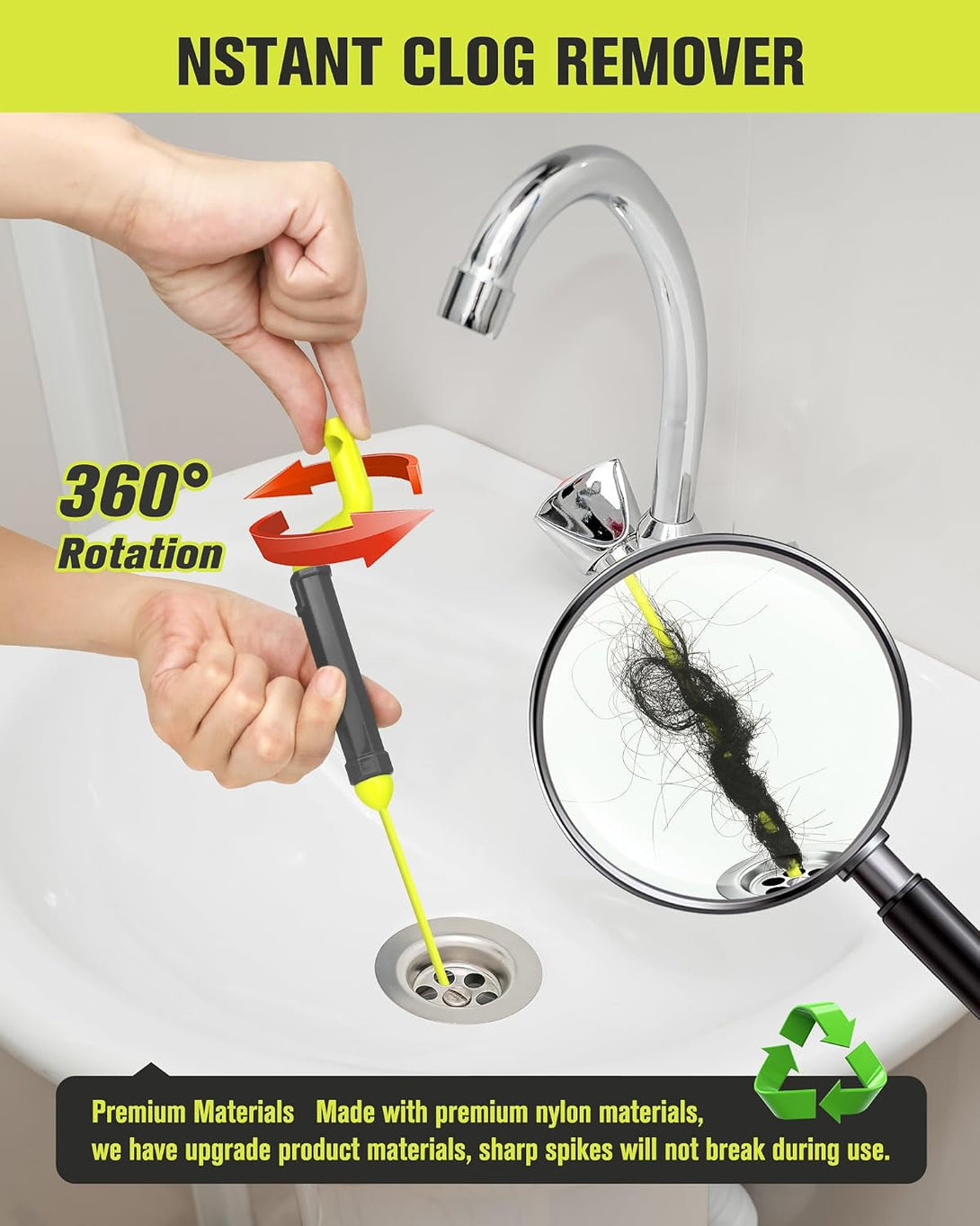 35Inch Drain Clog Remover Tool, Drain Snake Hair Remover with Rotating Handle, Hair Catcher Drain Auger Cleaner Tool & Plumbing Snake, Hair Cleaning Tool Can Use on Most Drains, Sink Snake(6Pcs)
