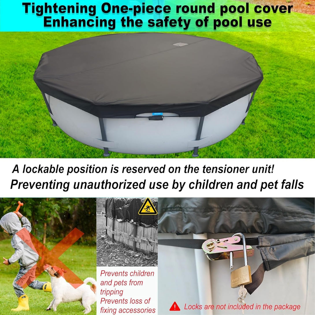 12 Ft Pool Cover, with Automatic Drain round Pool Cover, One-Piece Quick Installation and Removal above Ground Pool Cover, Preventing Waterlogging, UV Protected Solar Swimming Pool Cover