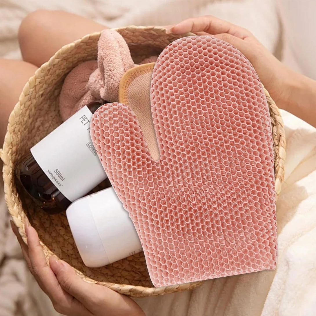 Honeycomb Exfoliating Bath Gloves - Microfiber for Enhanced Blood Circulation & Soft, Smooth Skin - Exfoliating Shower Mitt Sponges for All Skin Types (Pink - Glove)