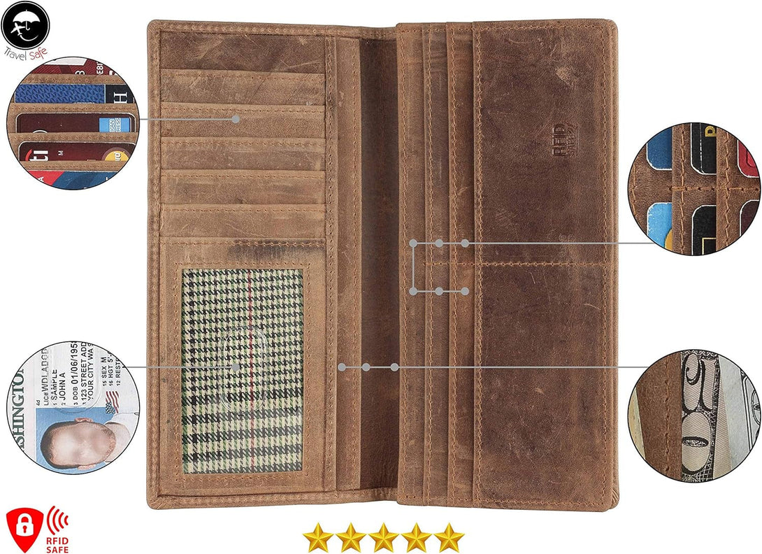 Mou Meraki RFID Blocking Mens Genuine Leather Bifold Long Wallet